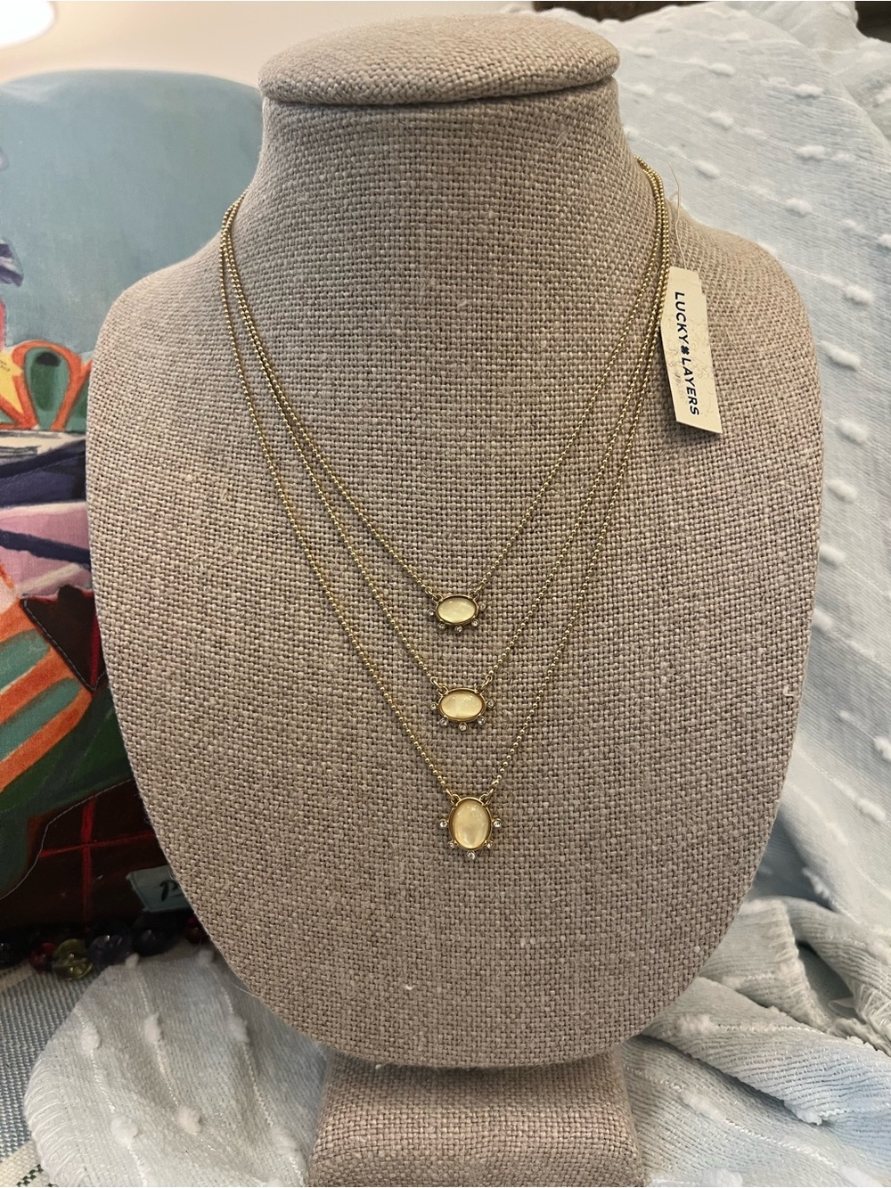 Lucky Brand Gold Three Strand Mother of Pearl Necklace